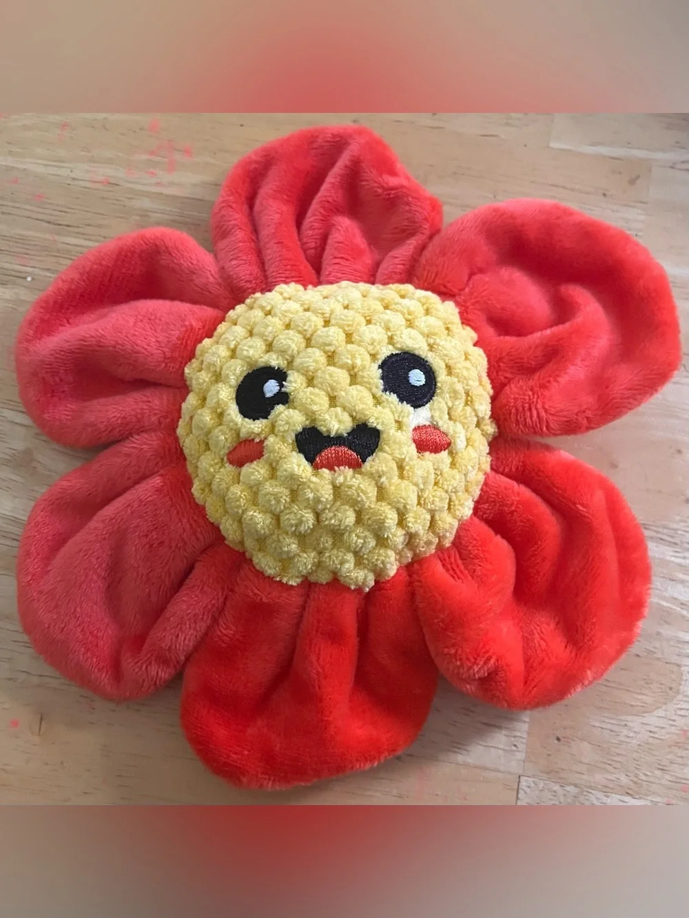 Plush Red Flower Face Toy with Yellow Center - Dog Toy